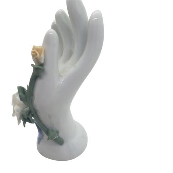 Vintage Porcelain Ceramic Hand Shaped 3D Vase Sculpted Rose Floral Decor - Picture 12 of 14